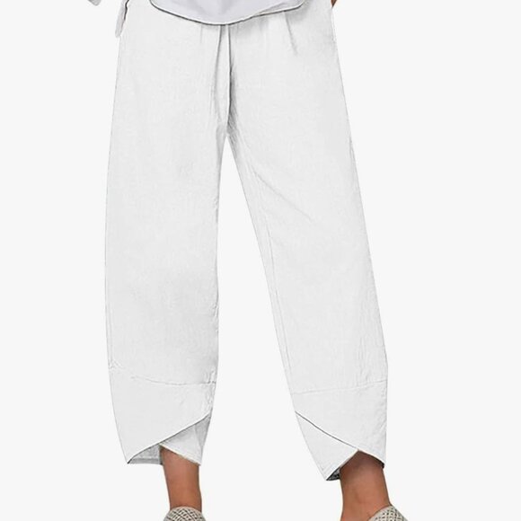 Cotton Linen Casual Summer Capri Pants Cropped Comfy Baggy Trou - Picture 4 of 4